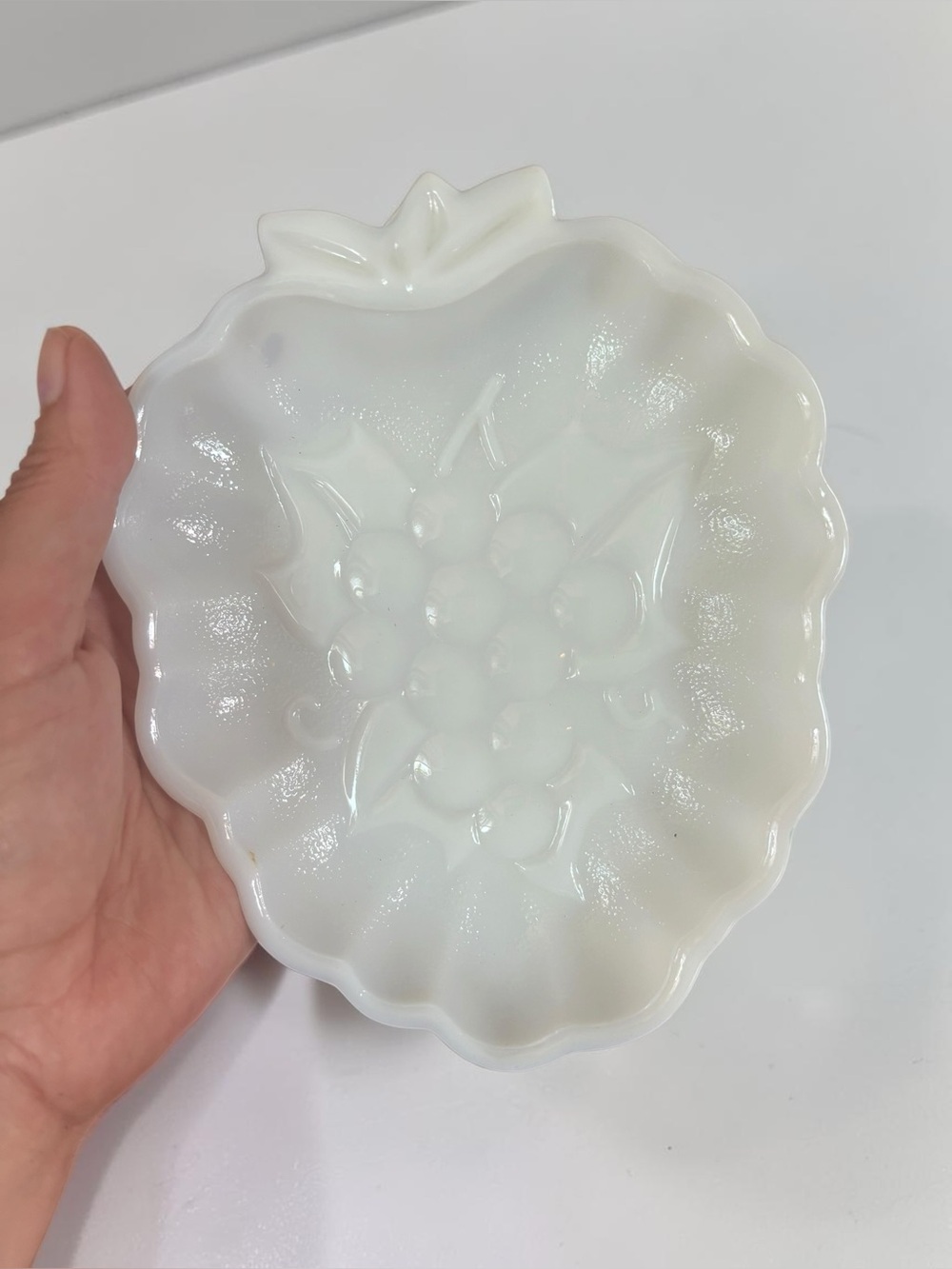 Vintage Milk Glass Grape Candy Dish Trinket Bowl White Glass